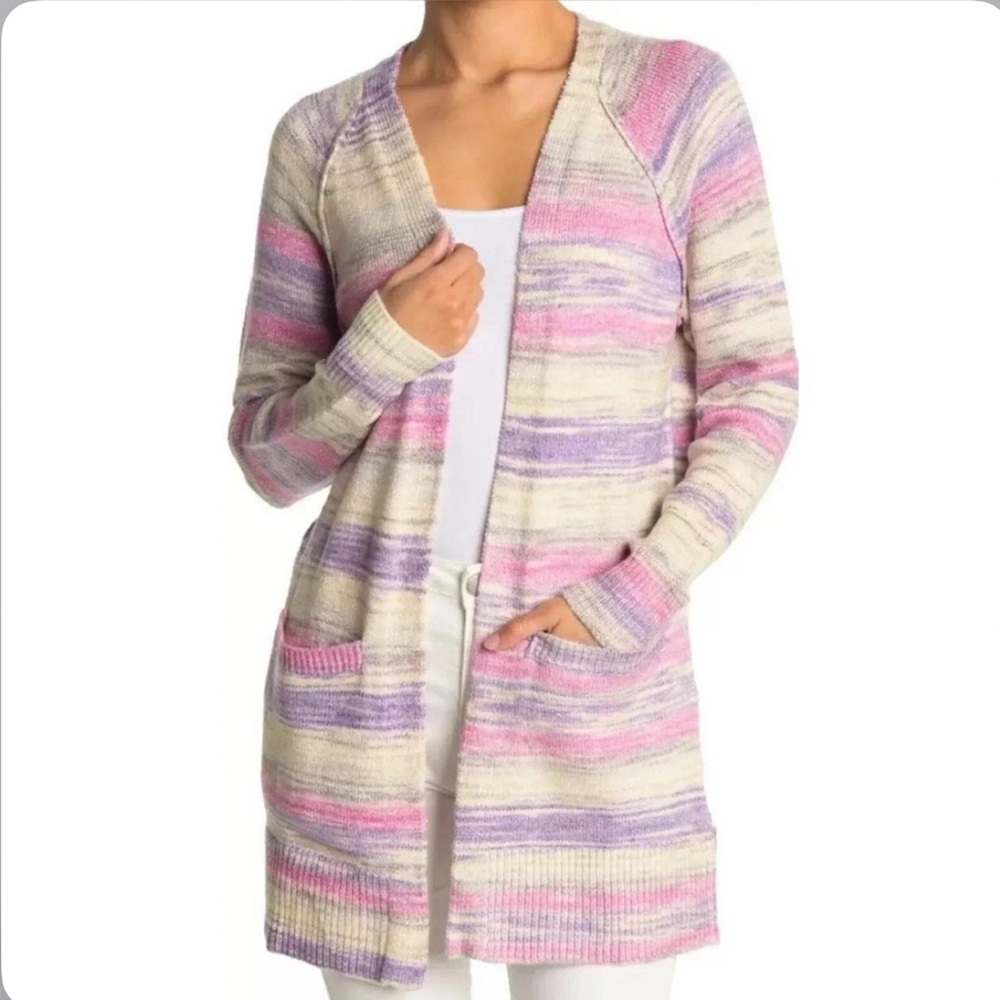 Lucky Brand Pink Purple Cream Mid Length Cardigan